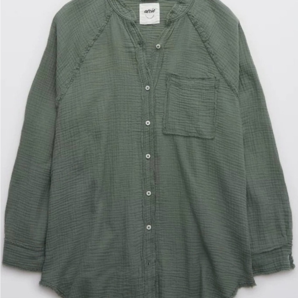 Aerie Olive Green Gauzy Beach Coverup